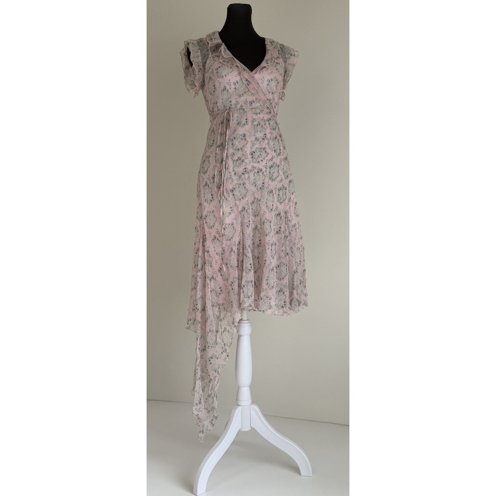 VTG Y2K Laundry By Shelli Segal Dress 2 Pink Floral Asymmetrical Fairy Ruffle